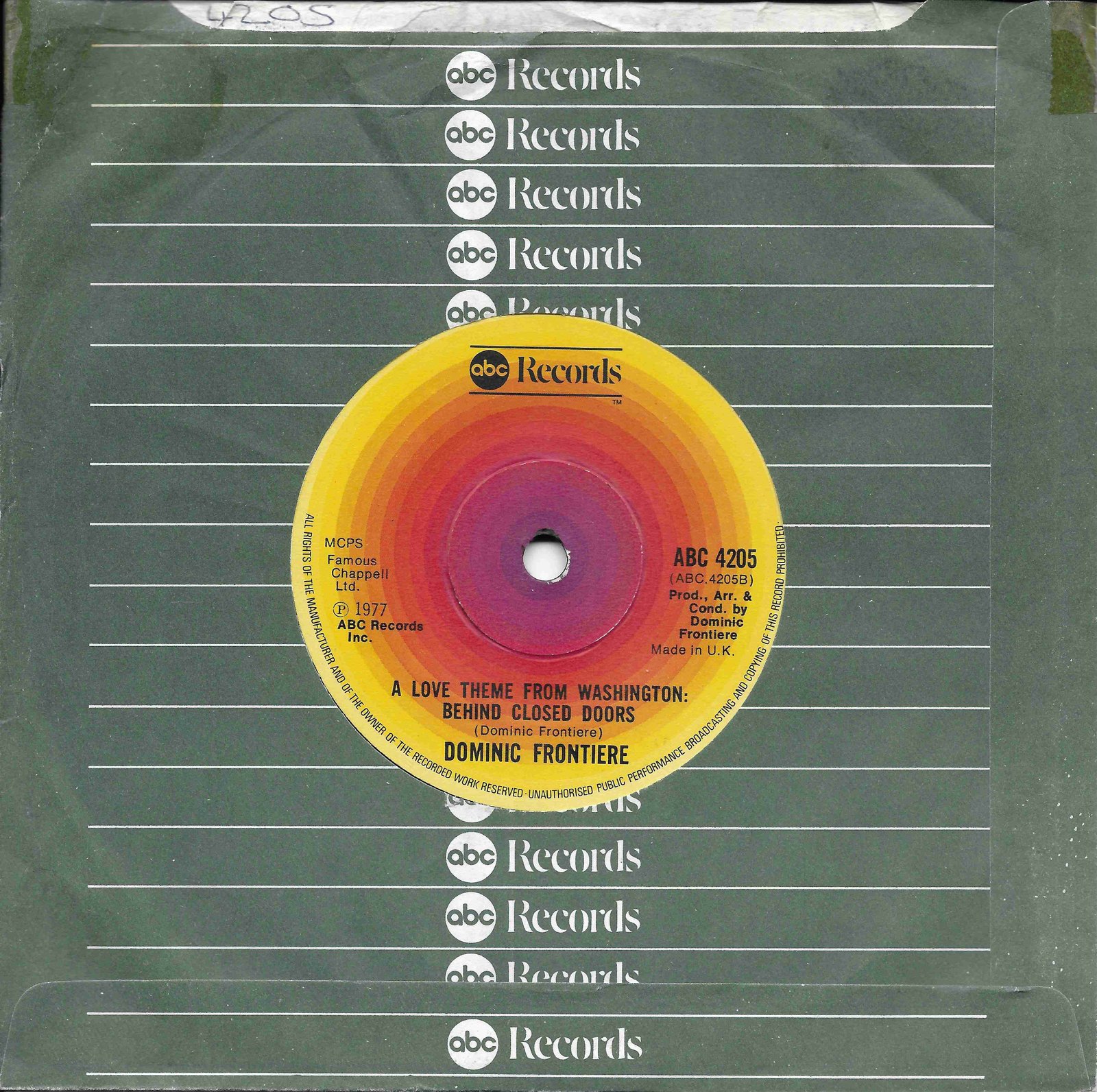 ABC 4205 Washington behind closed doors Dominic Frontiere from the BBC records and Tapes library Back cover of ABC 4205